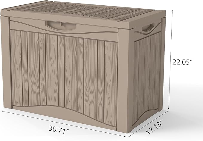 Outdoor Storage Box, 50 Gallon Plus Resin Deck Box Waterproof for Patio, Poolside and Garden, Lockable UV-Resistant Storage Bin Bench Cabinet for Small Spaces, Grey
