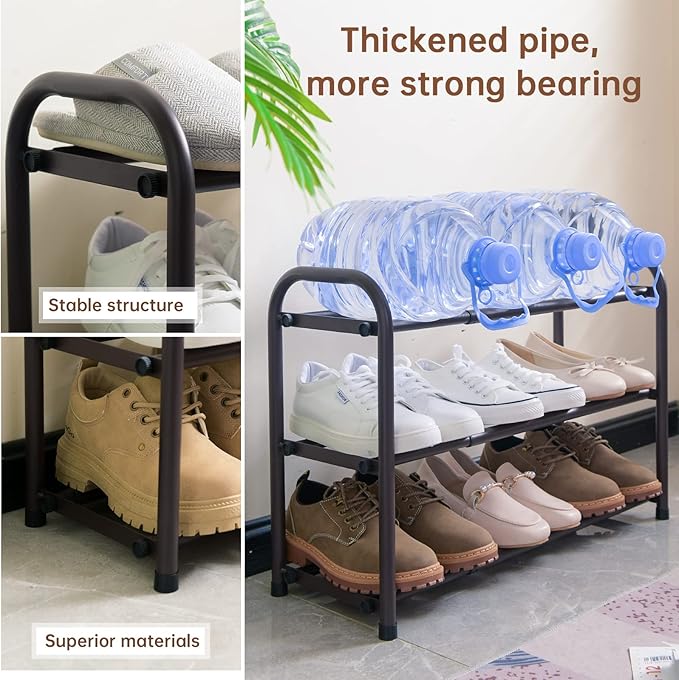 Gonfoam 3-Tier Expandable Shoe Rack,Adjustable Shoe Shelf Storage Organizer Heavy Duty Metal Free Standing Shoe Rack for Entryway Closet Doorway (Bronze)