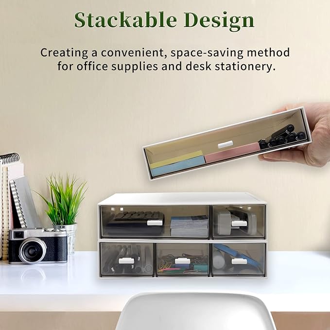 Daoeny Desk Organizer Drawers-Stackable Desk Drawer Organizer, Plastic Storage Drawers Desktop Storage Great for Office Organization School Home - 3 Drawers (White)