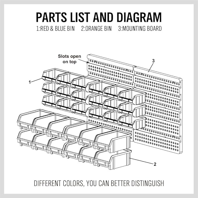 SEDY 30-Bin Wall-Mounted Storage Rack System - Heavy-Duty Garage Tool Organizer for Screws, Nuts, Bolts, Nails, Beads, and Small Hardware Parts - Easy Installation and Customizable