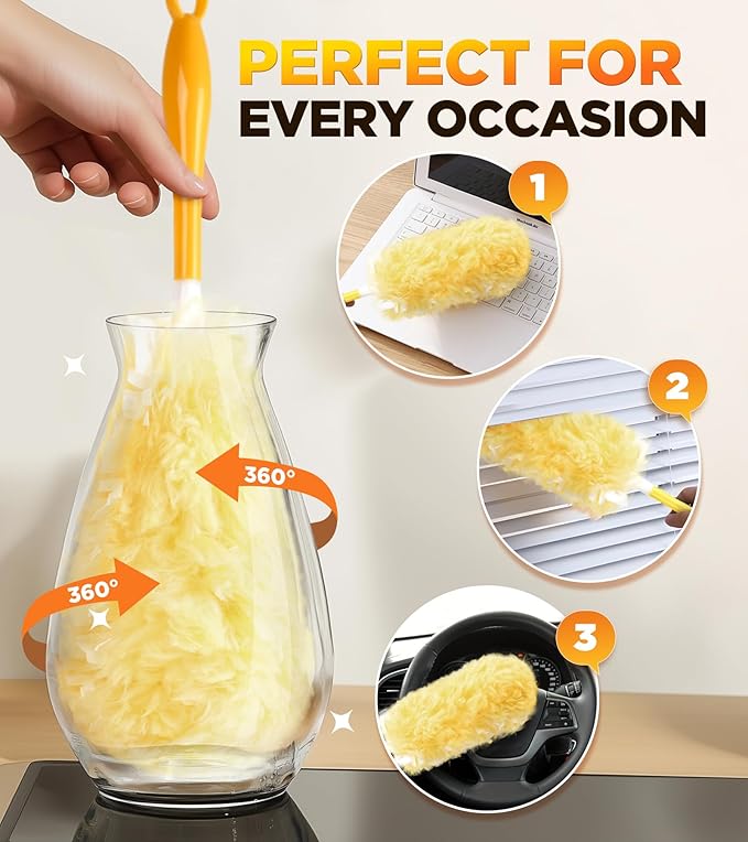 30 Count Heavy Duty Duster Refills for Swiffer, Multisurface 360° Duster Refills Only, Unscented Disposable Dusters for Cleaning with 4X Microfibers, Compatible with Swiffer Dusters (Orange)