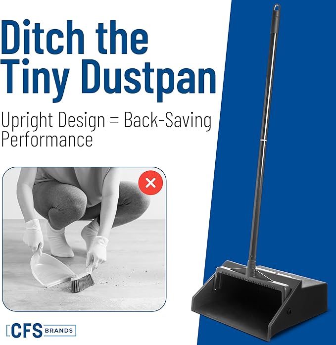 SPARTA Plastic Dust Pan, Upright Pan With 2 Piece Handle For Cleaning, 11 X 12 X 3.5 Inches, Black