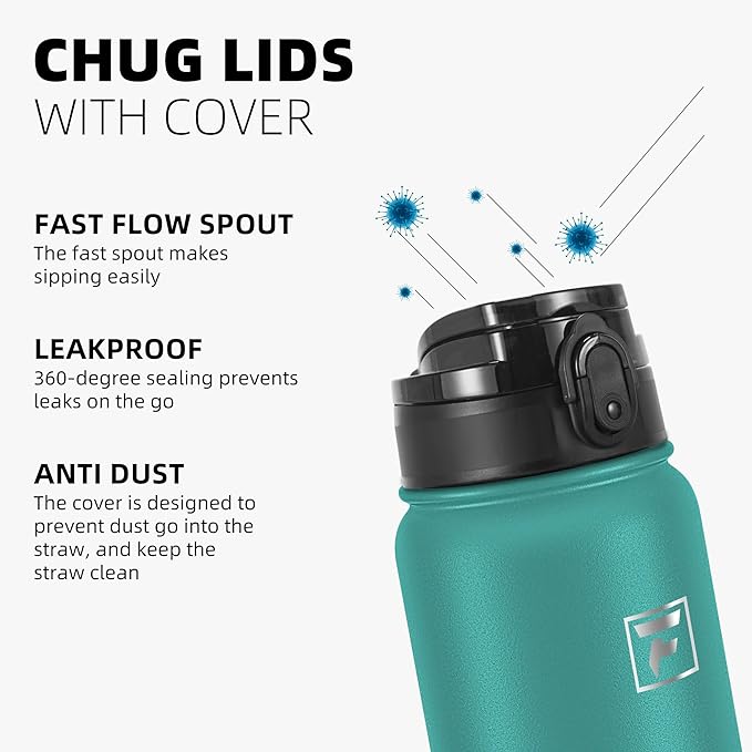 Fanhaw 40 oz Insulated Stainless Steel Water Bottle with Chug Lid, Leakproof & Sweat-Free Extra-Large Metal Bottle for Outdoor, Hiking & Gym (Green Blue)