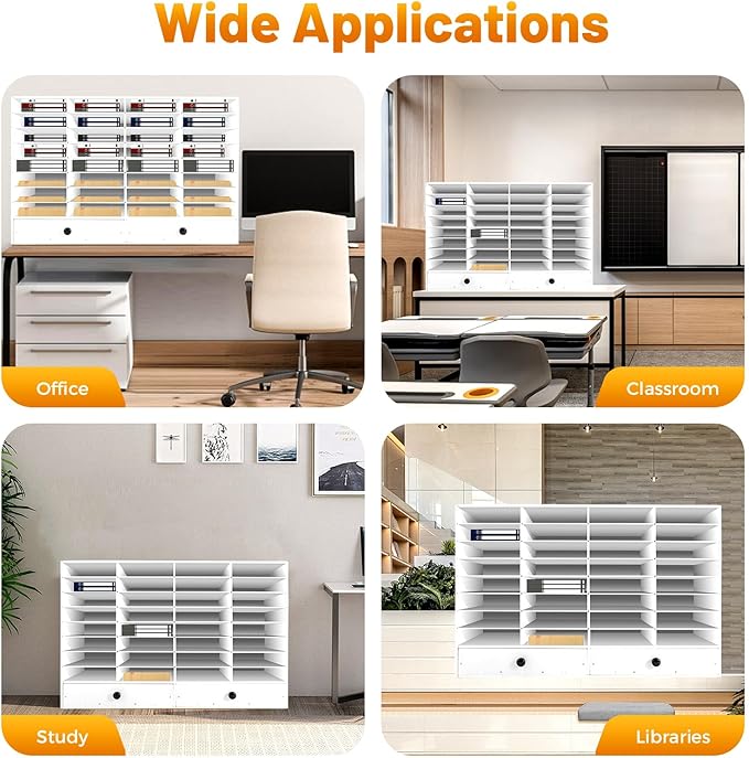 LOYALHEARTDY Literature Organizer,32 Compartment Office Mailbox with 2 Drawers,Paper and Mail Organizer,Paper Storage Cabinet Mail Organizer,39.4 X 12 X 25.2''Desktop File Sorter for Home&Office,White