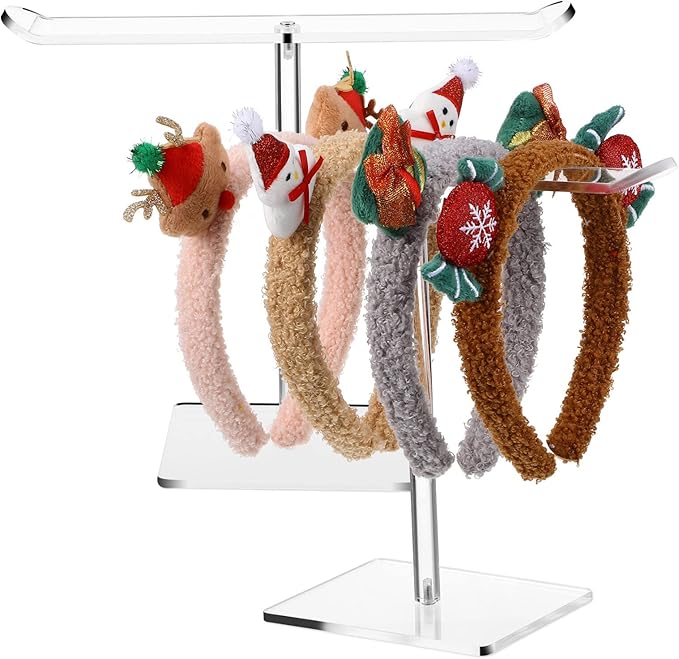 Cabilock 2pcs Clear Acrylic Headband Holders Hair Accessories Organizer for Girls Women Easy to Install Non- Design for Dresser Bedroom Storage