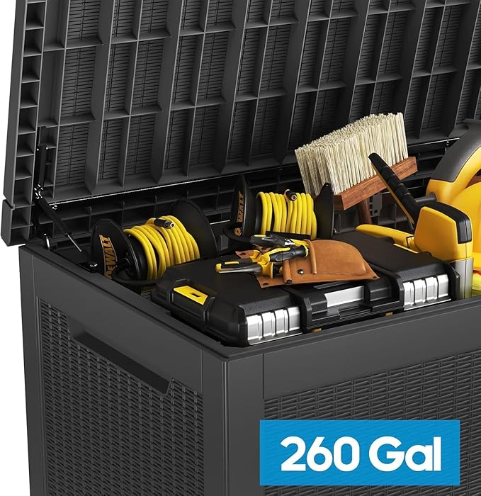 Outdoor Storage Box 320GAL Waterproof Resin Deck Box,UV-Resistant Lockable Delivery Bin for Garden Tools,Large Patio Outside Cushions,Pool Accessories Supplies,Chest,Furniture,Package,Black