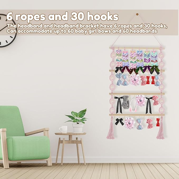 Headband Holder Hair Bow Organizer for Girls, Large Capacity Wall Hanging Hair Accessories Organizer, Practical Bow Holder, Decorative Hair Clips Storage Hanger for Hair Clips Bows Headgear