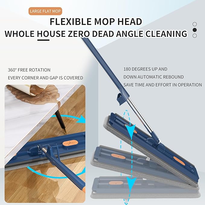 2025 New Large Flat Mop with 6 Reusable Mop Head Dry and Wet, Flat Mop and Bucket Set, Adjustable Handle Self Wringing Flat Mops, 360 Rotation Flat Mop (White with 6pcs Mop Head)