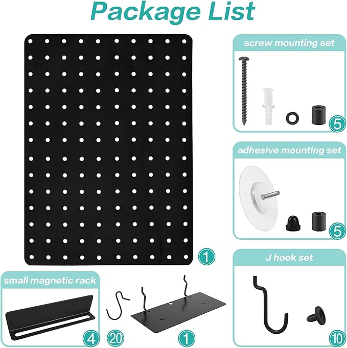 Wall Pegboard Jewelry Organizer - Versatile Jewelry Holders for Necklace Earring Bracelet Ring with Magnetic Racks Display Tray S Hooks J Hangers - Hanging Cabinet Closet Dresser Adhesive Mount Set