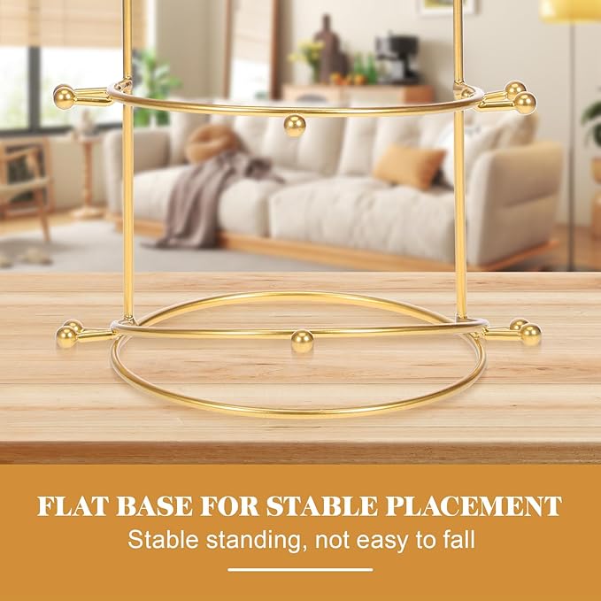 Crown Display Stand, Jewelry Organizer Stand 4-Layer, Metal Necklace Display Holder, Vintage Headband Display, Gold Headdress Storage Rack Display for Crown Hairband Necklace Jewelry