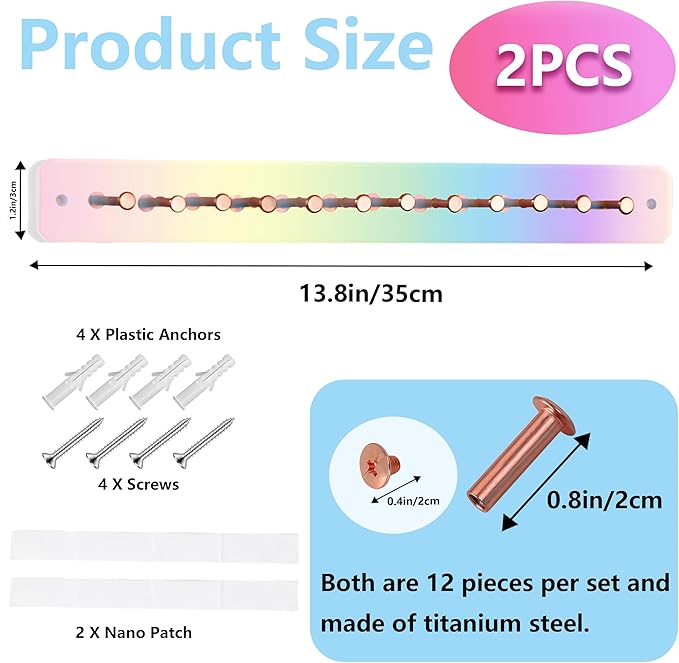 2 Sets Iridescent wall necklace holder Acrylic hanging jewelry organizer Wall mounted with Adhesive stickers and Screws for Girl Women Necklaces Bracelets Rings and Jewelry Storage Display