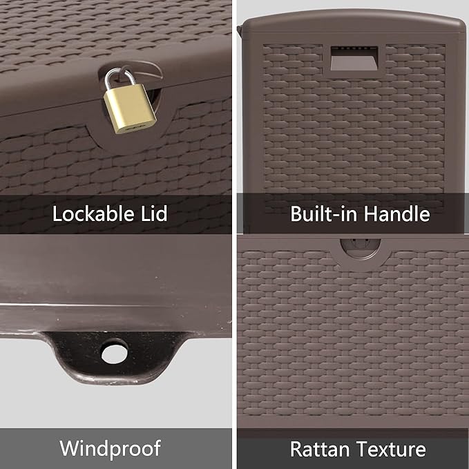 90 Gallon Outdoor Storage Box Waterproof, Lockable Resin Deck Box Large Storage Bin for Patio Furniture Cushion, Garden Tools, Pool Accessories, UV-Resistant Outside Delivery, Brown