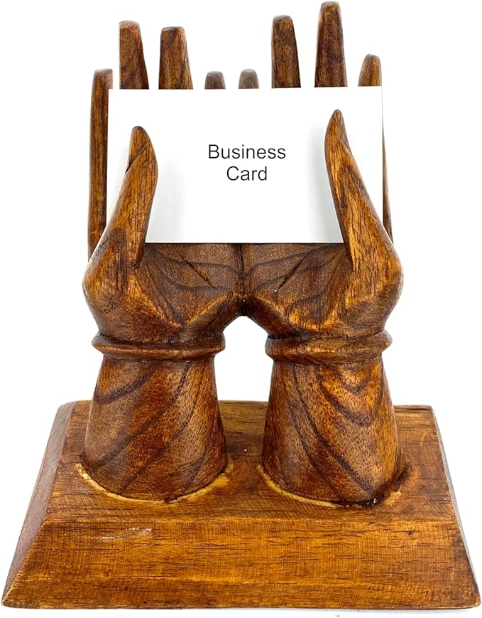 Hands Eyeglass Ring Holder - Hand Carved Wooden Card Ring Trinket Holder Figure Decor 6.5" Brown Classic Wooden Jewelry Stand