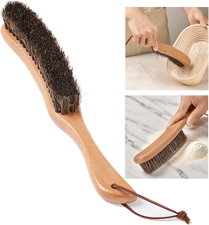 Cleaning Brush for Bread Proofing Baskets/Countertops/Wood Pulp Banneton/Proofing Cloth,Horse Hair Brush for Cleaning Flour,Natural Wood Handle,Banneton Brush,Hang Hole Design