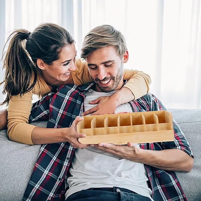 GTI Belt Organizer, 7 Compartments Belt Organizer for Closet and Drawer, Bamboo Display Case for Tie and Belt, Belt Storage Organizer for Men Women (Wooden)