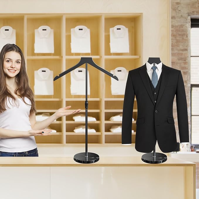 OLV 2 Pack Mannequin Torso with Marble Base, 18-34 Inch Adjustable Shirt Display Stand for Vendors Shop, More Stable High-end Dress Form Clothes Garment Rack, Jacket Coat Hanger Stand, Black