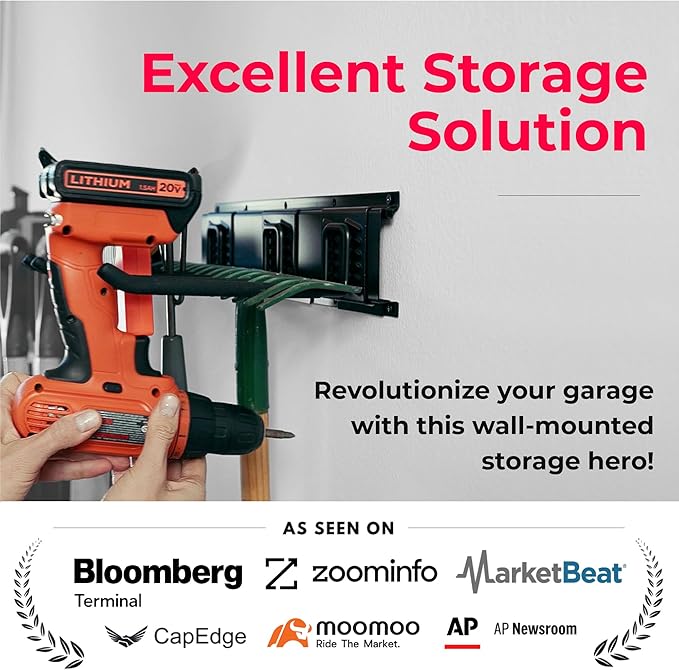 TIDYME Garage Tool Organizer Wall Mount - 80 inches - Sturdy Storage Rack with Adjustable Hooks, Anti-Rust - Easy Installation, 500lbs Capacity - Garden Tool Organizer (05 Racks & 10 Hooks)