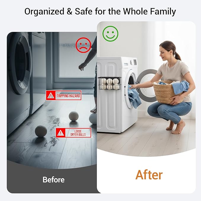 FAMNONE 1 Pcs Magnetic Basket Fridge Dryer Ball Holder for Laundry Room Organization and Storage, Magnetic Lint Bin Home Organization for Laundry Room, Kitchen & Office Class School (Black, L-1pcs)