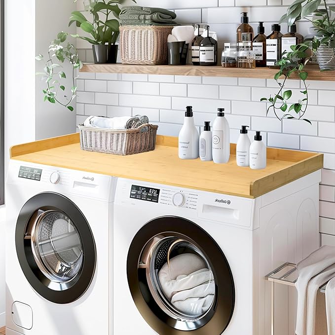 Washer Dryer Countertop, 27.5" x 54" Bamboo Washer and Dryer Countertop for Laundry Room Organization(Natural)