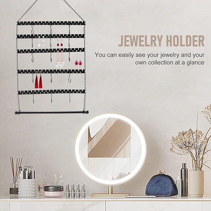 Wall Earring Organizer, Hanging Jewelry Organizer Earring Holder Stand for Hanging Earring, Necklace, Bracelet, Black