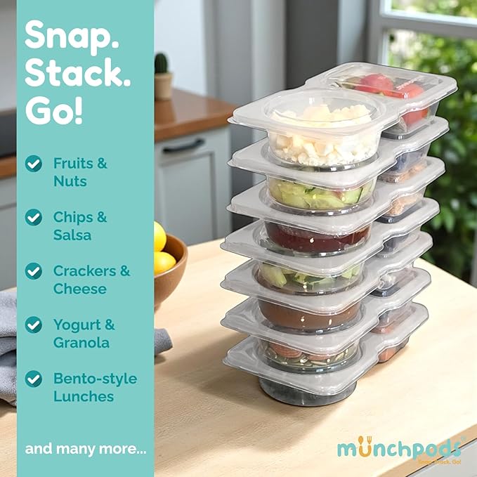 Reusable Snack Containers with Lids 10Pcs, Portion control containers, Snack Pack Containers,2 Double Compartment Snack Containers for Kids On the Go Meals, Camping Condiment Snack Tray Prep