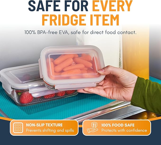 Refrigerator Liners for Shelves (8 Pack) by Linda’s Essentials - Non-Adhesive Shelf or Drawer Liner, BPA-Free Fridge Mats for Kitchen & Cabinets, Easy to Clean, Ideal Household Essentials(Multi Color)