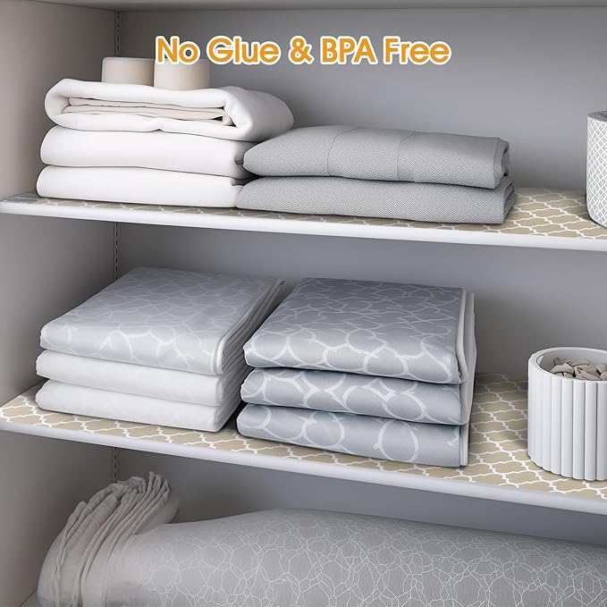 Shelf and Drawer Liner for Kitchen Cabinets Non-Adhesive, Strong Grip Non-Slip Thickened Cabinet Liners for Shelves, Waterproof Mats for Dresser Cupboard, Beige, 12 in x 30 Feet