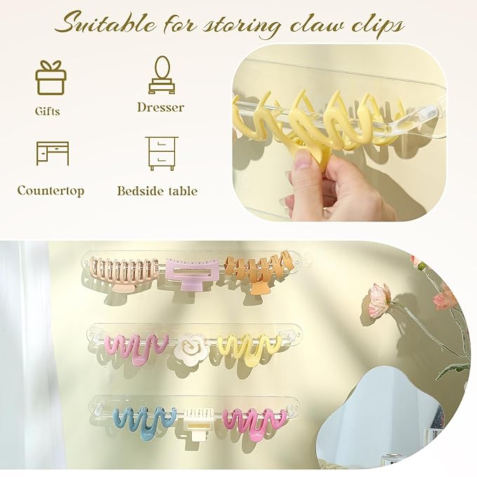 SNOWSTAR Acrylic Claw Clip Organizer, 3PCS Wall Holder and Storage, Hair Clip Display Clear Stand for Women and Girls