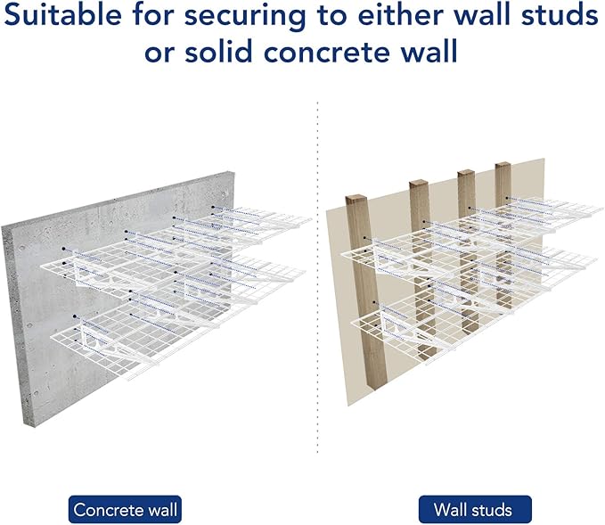 FLEXIMOUNTS 4-Pack 24-inch-by-72-inch Wall Shelf Garage Storage Rack Wall Mounted Floating Shelves 2x6 ft,White, Classic Series