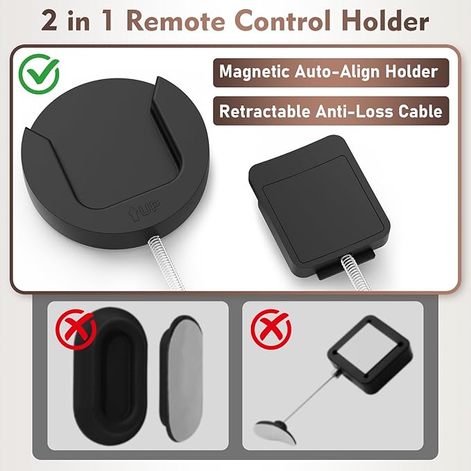 6.5 Ft Magnetic Remote Control Holder, 4 Pack Stretchy Remote Control Tether Wall Mount with Adjustable Leash and Strong Double N52 Magnets for TV/AC/Light/Fan, Home & RV Organizer Supply