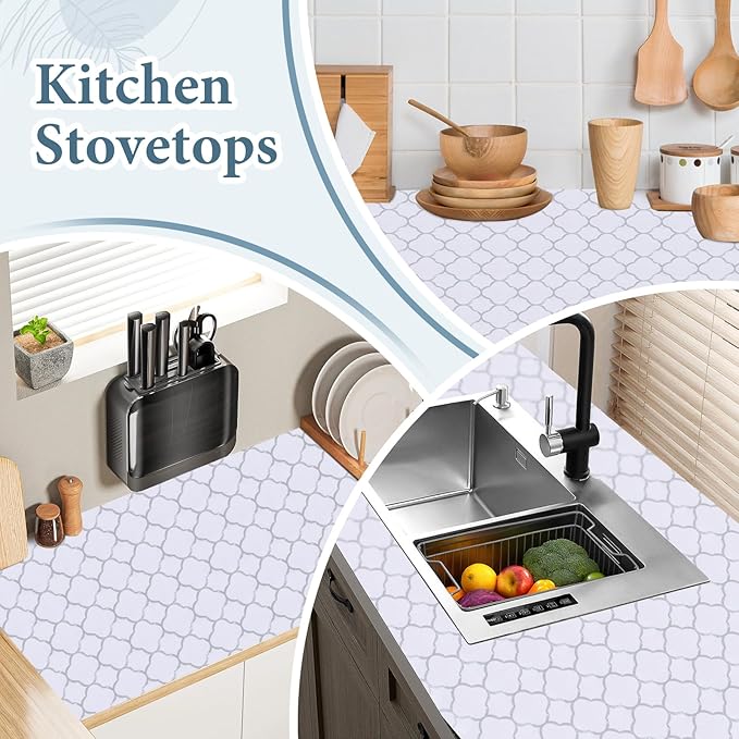 Shelf Drawer Liners for Kitchen Cabinets Non Adhesive Drawer Liner Thickened Refrigerator Liner Silver Quatrefoil Strong Non-Slip Paper for Tool Box with Knife and Tape Measure,11.8 x 236.2 Inches