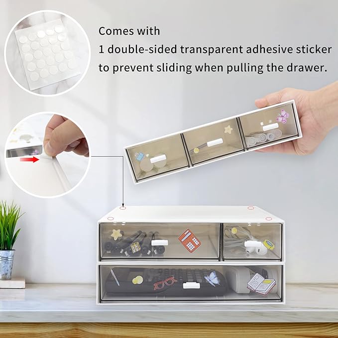 3 Tier Stackable Desk Organizer With 6 Drawers - Plastic Storage for Makeup and Desktop Organization (White)