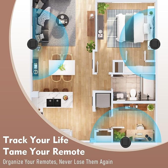6.5 Ft Magnetic Remote Control Holder, 4 Pack Stretchy Remote Control Tether Wall Mount with Adjustable Leash and Strong Double N52 Magnets for TV/AC/Light/Fan, Home & RV Organizer Supply