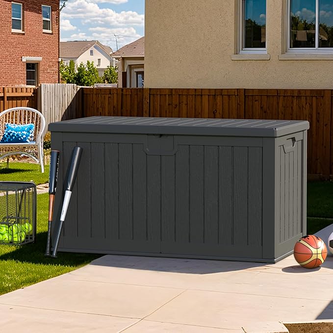 Patiowell 230 Gallon Large Outdoor Storage Box, Waterproof Deck Box with Fixed Divider, Lockable and Durable Patio Storage Solution for Patio Furniture and Garden Tools, Black