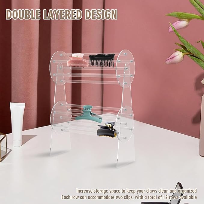 Jewelry Organizers, Transparent Acrylic Hair Accessories Organizer Holder 360-Degree Rotating Claw Clip Organizer Hair Clip Organizer Display Clear Stand for Women and Girls Dressing Table