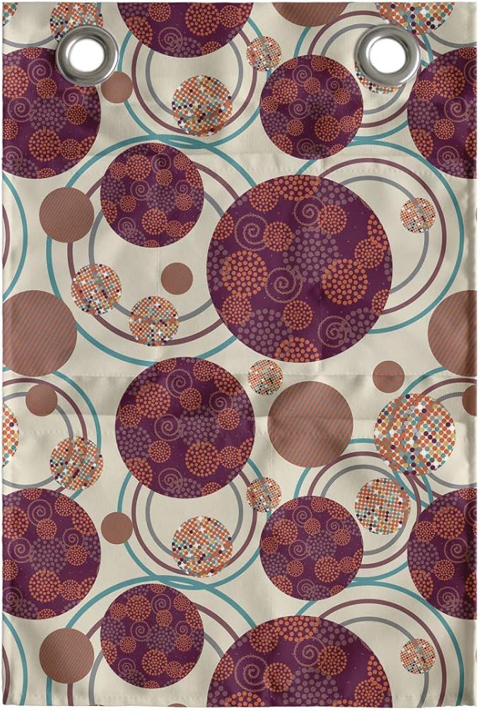 Lunarable Geometric Circle Hanging Pocket Organizer, Ring Spherical Disco Balls Dot and Stripes Swirls Display Print, Printed Polyester Storage Bag with Pockets, 14" x 20", Maroon Beige