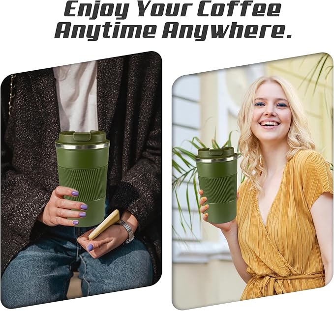 Vacuum-Insulated Stainless Steel Travel Coffee Mug, Leak-Proof Reusable Coffee Cup with Lid - Keep Hot & Cold Drinks for Hours, Durable Insulated Tumbler for Men & Women(3rd-Green, 17OZ)