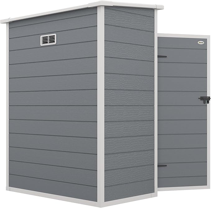 Outsunny 5' x 3' Outdoor Storage Shed, Waterproof Resin Plastic Shed with Floor, Window, Lockable Door and Vents, All-Weather Garden Tool Shed for Backyard, Patio, Lawn, Gray