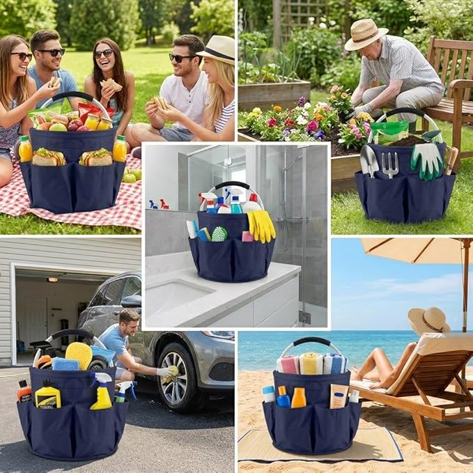 Multifunctional 17L Cleaning Caddy,Foldable 600D Organizer Bag with EVA Grip and 6 Pockets,Portable Storage Tote for Housekeeping,Car Detailing,Garden,Bathroom and Dorm (blue)