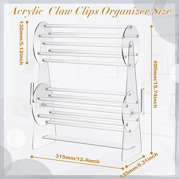 Acrylic Claw Clip Holder 360 Degree Rotating Claw Clip Organizer Hair Accessories Organizer Storage Display Clear Stand for Women Vanity Dressing Table(Round Style)