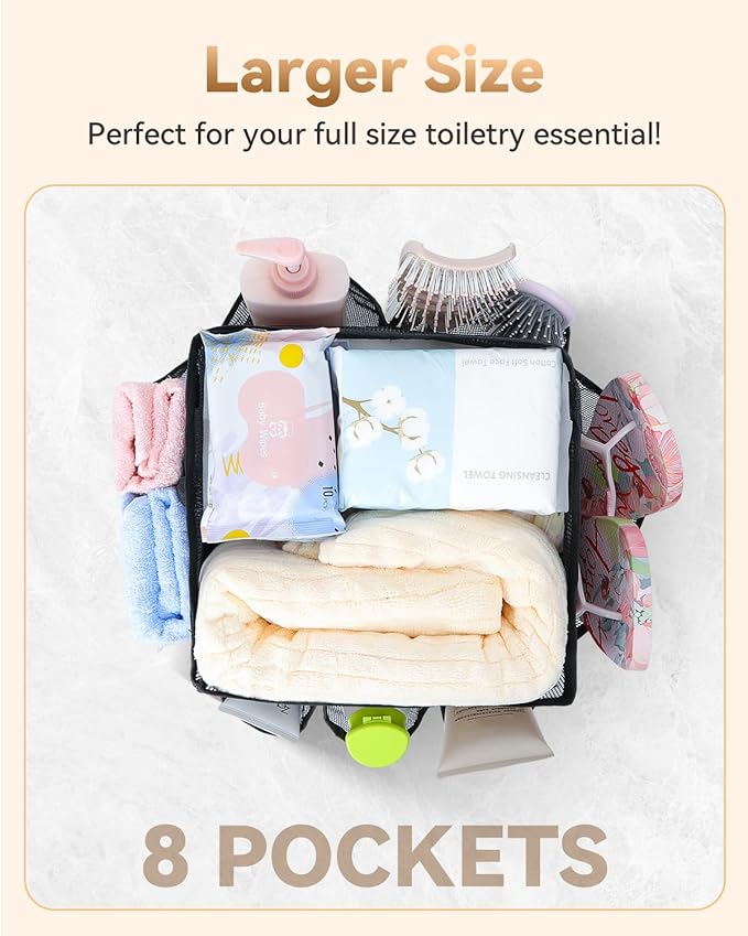 Temede Mesh Shower Caddy Tote, Large Shower Caddy Basket Portable, Quick Dry Hanging Toiletry Bag, 8 Storage Pocket Bath Organizer for College Dorm Room, Gym, Bathroom, Camp, Travel (Blue)
