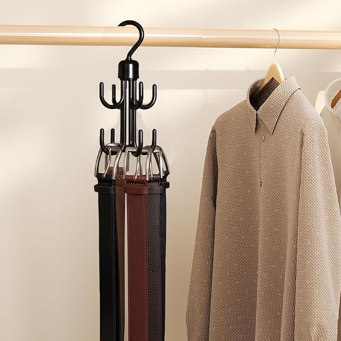 6Pcs Belt Hanger, Hanging Belt Holder for Closet,Rotating Belt Hooks for Hanging, Plastic Tie Hanger for Closet for Scarf,Bra,Tie Organizer