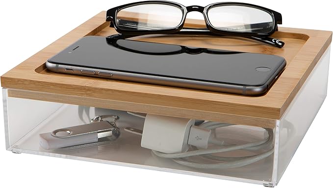 Simplify Large Square Bamboo Organizer | See-Through | Jewelry | Makeup | Cosmetics | Accessories | Bathroom & Bedroom | Vanity & Countertop | Lidded Boxes | Super Clear