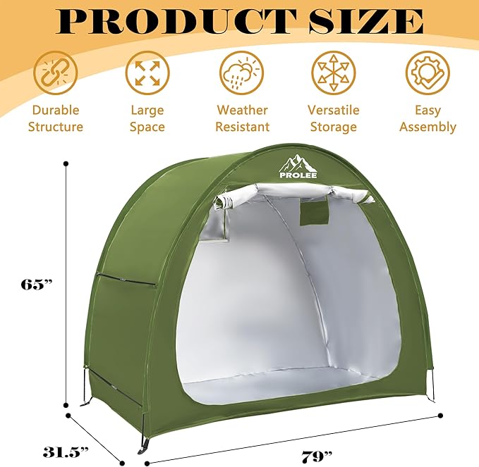 PROLEE Bike Storage Tent,Bike Shed 6.6FT, Waterproof Oxford Fabric Storage Tent for 2-3 Bikes, Outdoor Bicycle Storage with Window Design, Green