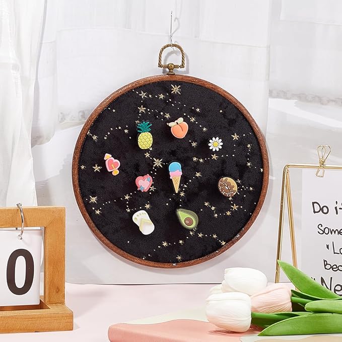 GORGECRAFT Badge Brooch Pennant Display Board Wall Hanging Vintage Round Velvet Organizer Storage Case Earrings Necklace Enamel Pin Holder Collection Display Stand for Jewelry Hair Accessory Black