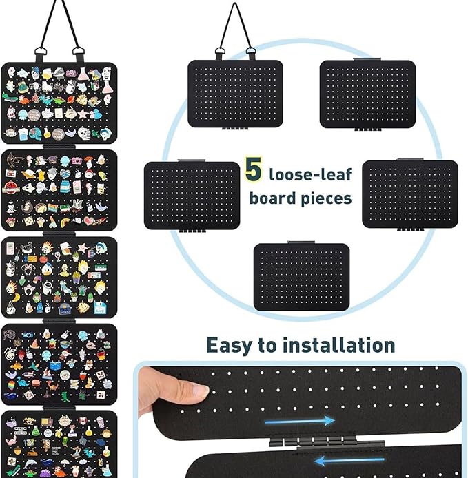Wall Pin Organizer | Hanging Enamel Lapel Pin Display Panels Organizer with 5 Loose-leafs Board Pieces | Brooch Pin Enamel Pin Display Pages | Brooch Panels Wall Pin Display Organizer