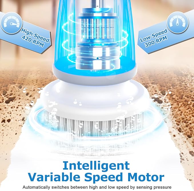DAESUNG Electric Spin Scrubber, Cordless Power Scrubber & Electric Cleaning Brush with 7 Replaceable Heads, Dual Speed IPX7 Waterproof Handheld Scrubber for Bathroom, Shower & Tile Cleaning
