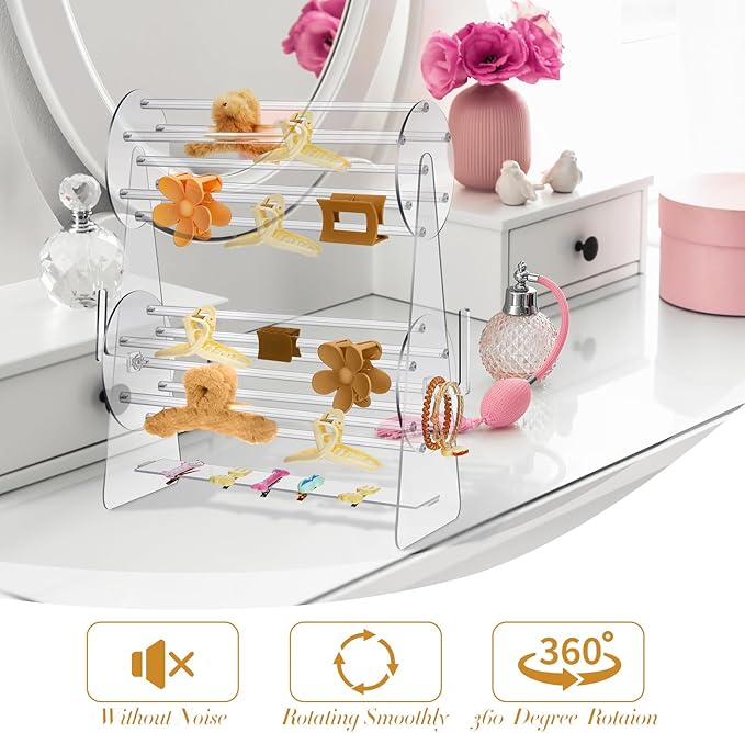 Acrylic Claw Clip Holder 360 Degree Rotating Claw Clip Organizer Hair Accessories Organizer Storage Display Clear Stand for Women Vanity Dressing Table(Round Style)