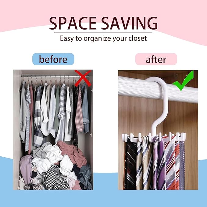 Circular Tie Hanger Updated Twirl Tie Rack Adjustable Twirl Tie Rack Tie Belt, Multipurpose Organizer for Closet Storage (White)
