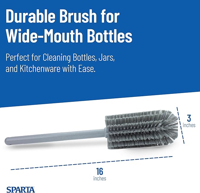 SPARTA Scrub Brush Bottle Brush, Dishwasher Safe Brush with Hanging Hole for Cleaning, Plastic, 16 Inches, Gray